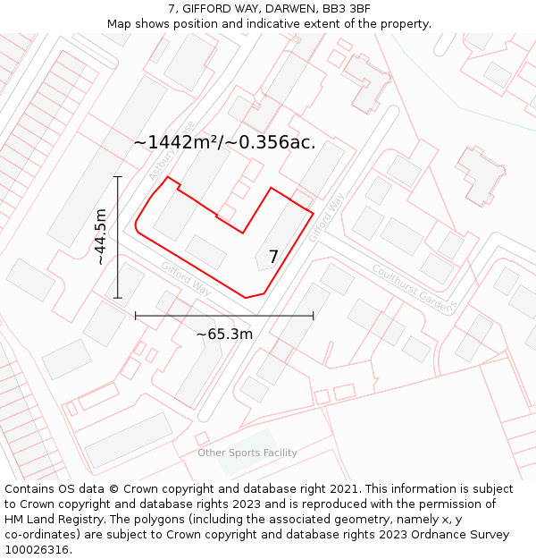 7, GIFFORD WAY, DARWEN, BB3 3BF: Plot and title map