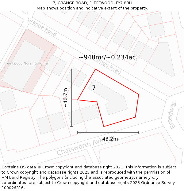 7, GRANGE ROAD, FLEETWOOD, FY7 8BH: Plot and title map