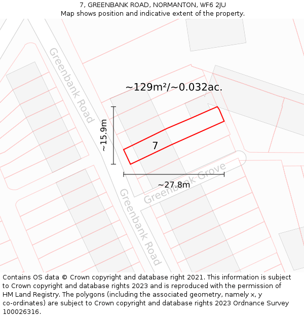 7, GREENBANK ROAD, NORMANTON, WF6 2JU: Plot and title map