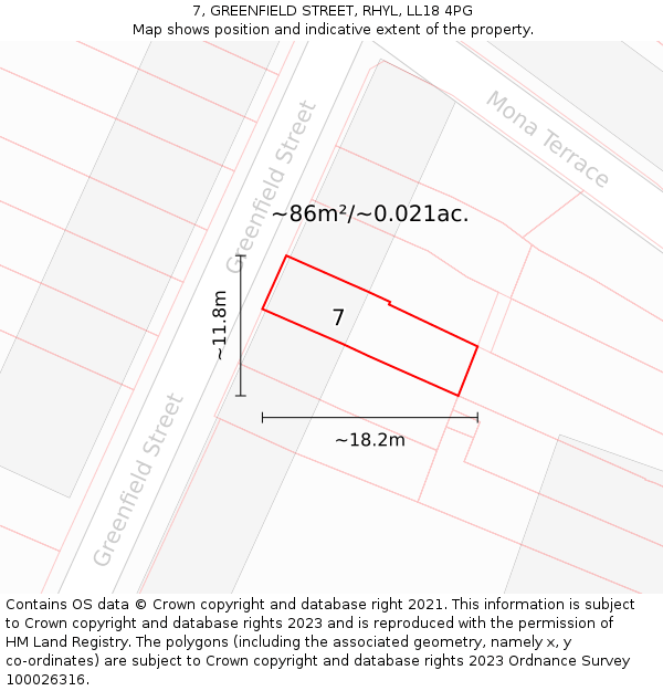 7, GREENFIELD STREET, RHYL, LL18 4PG: Plot and title map