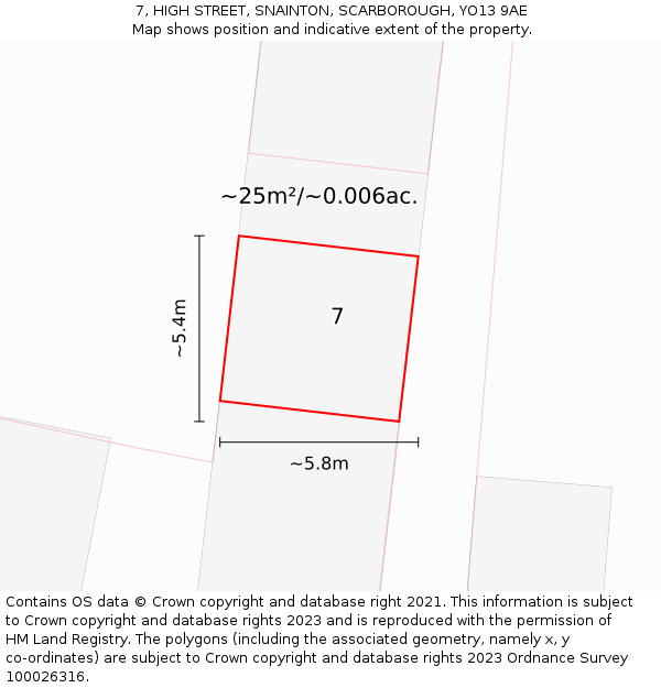 7, HIGH STREET, SNAINTON, SCARBOROUGH, YO13 9AE: Plot and title map