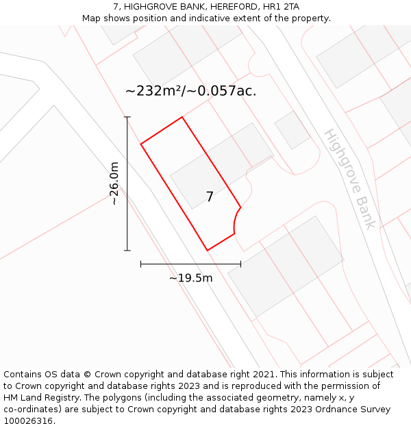 7, HIGHGROVE BANK, HEREFORD, HR1 2TA: Plot and title map