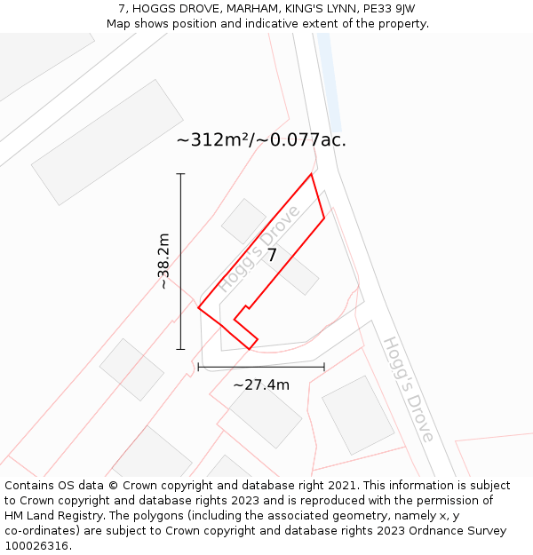 7, HOGGS DROVE, MARHAM, KING'S LYNN, PE33 9JW: Plot and title map