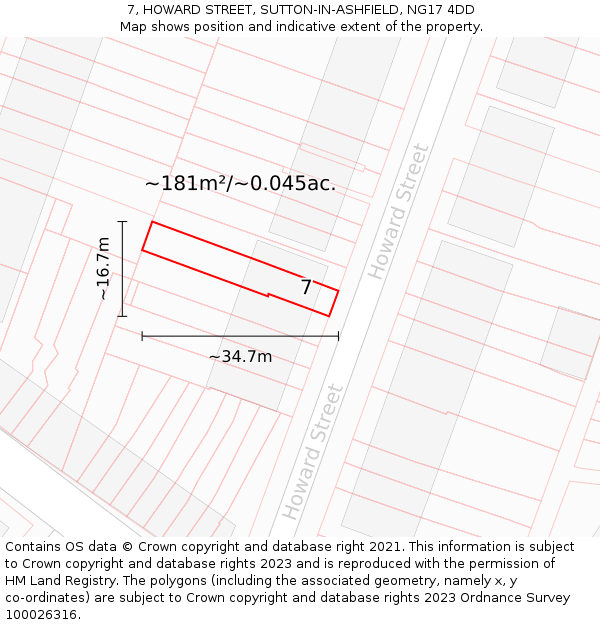 7, HOWARD STREET, SUTTON-IN-ASHFIELD, NG17 4DD: Plot and title map