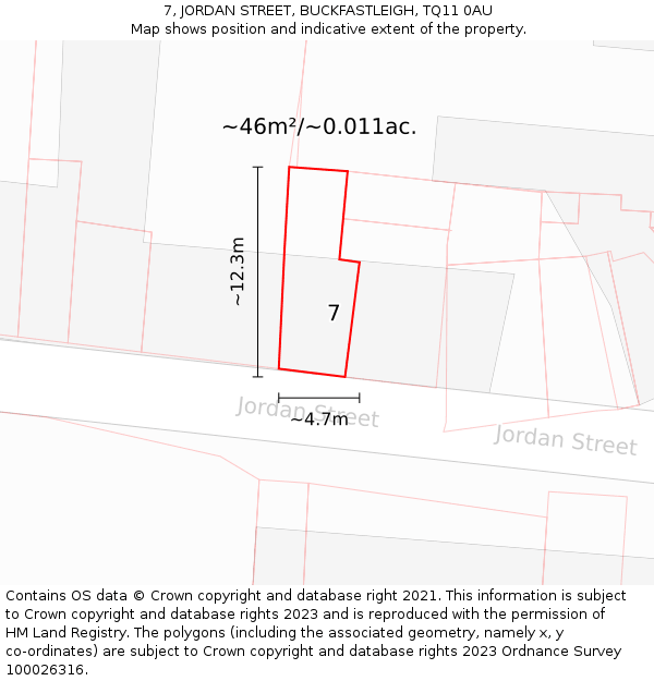 7, JORDAN STREET, BUCKFASTLEIGH, TQ11 0AU: Plot and title map