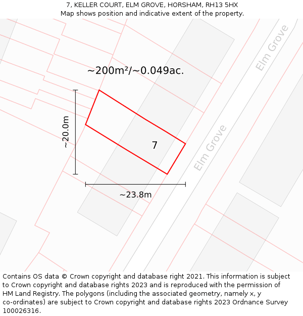 7, KELLER COURT, ELM GROVE, HORSHAM, RH13 5HX: Plot and title map