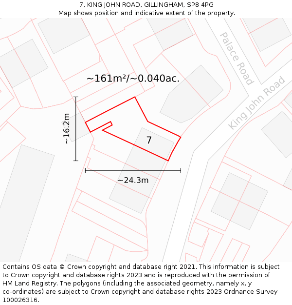7, KING JOHN ROAD, GILLINGHAM, SP8 4PG: Plot and title map