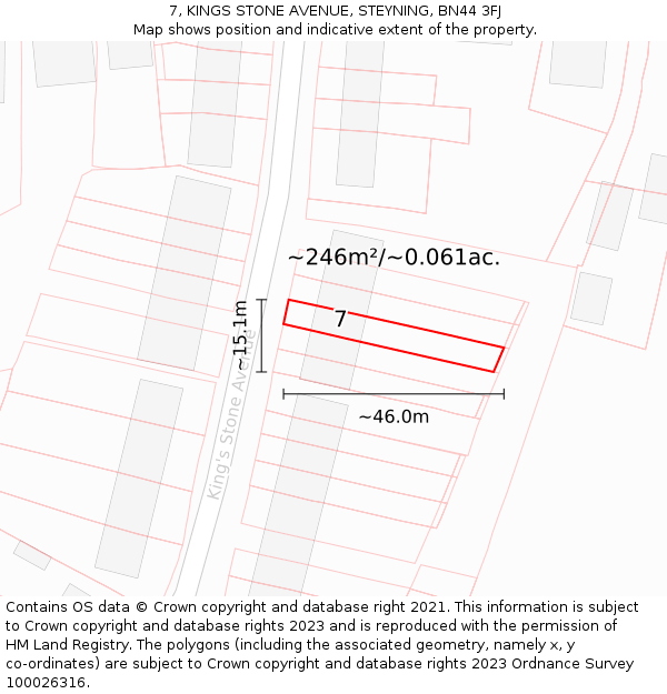 7, KINGS STONE AVENUE, STEYNING, BN44 3FJ: Plot and title map