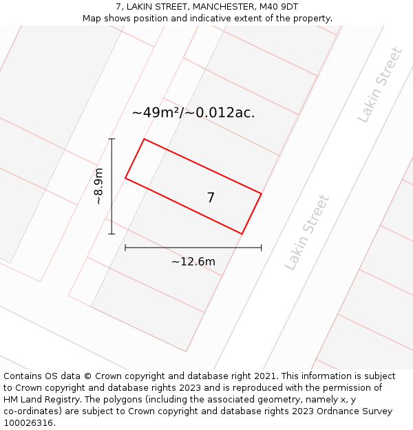 7, LAKIN STREET, MANCHESTER, M40 9DT: Plot and title map