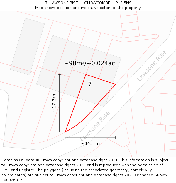 7, LAWSONE RISE, HIGH WYCOMBE, HP13 5NS: Plot and title map