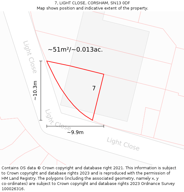 7, LIGHT CLOSE, CORSHAM, SN13 0DF: Plot and title map