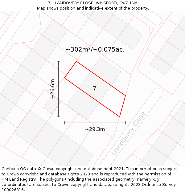 7, LLANDOVERY CLOSE, WINSFORD, CW7 1NA: Plot and title map