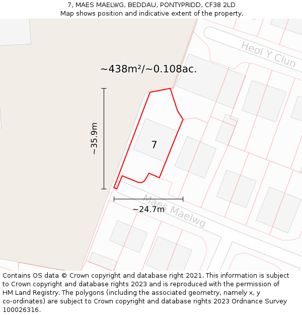 7, MAES MAELWG, BEDDAU, PONTYPRIDD, CF38 2LD: Plot and title map