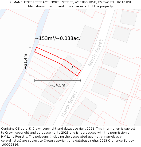 7, MANCHESTER TERRACE, NORTH STREET, WESTBOURNE, EMSWORTH, PO10 8SL: Plot and title map