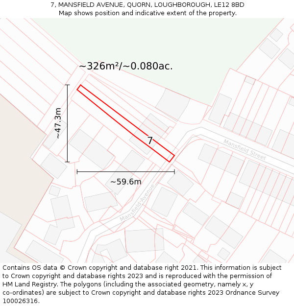 7, MANSFIELD AVENUE, QUORN, LOUGHBOROUGH, LE12 8BD: Plot and title map