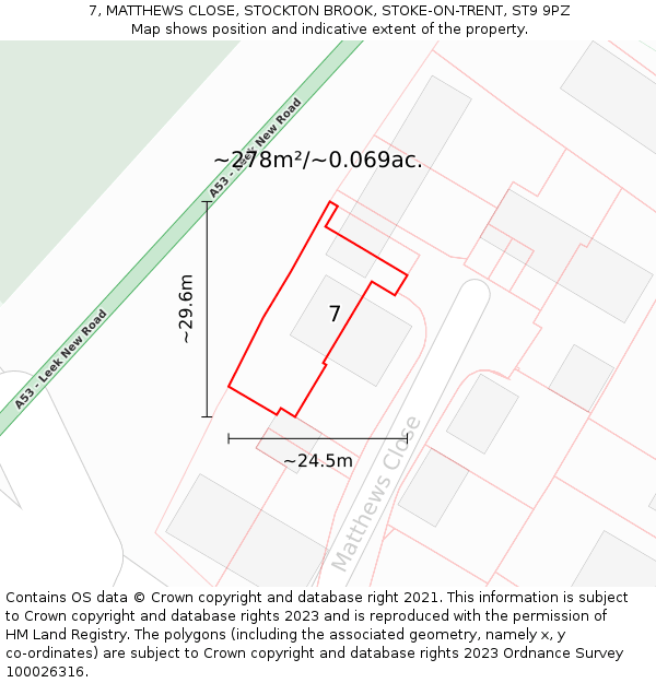 7, MATTHEWS CLOSE, STOCKTON BROOK, STOKE-ON-TRENT, ST9 9PZ: Plot and title map