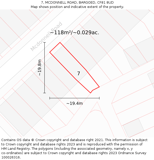 7, MCDONNELL ROAD, BARGOED, CF81 8UD: Plot and title map