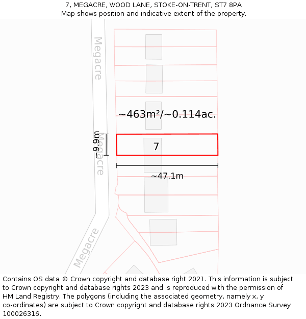 7, MEGACRE, WOOD LANE, STOKE-ON-TRENT, ST7 8PA: Plot and title map