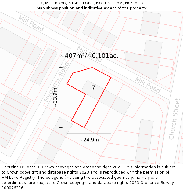 7, MILL ROAD, STAPLEFORD, NOTTINGHAM, NG9 8GD: Plot and title map