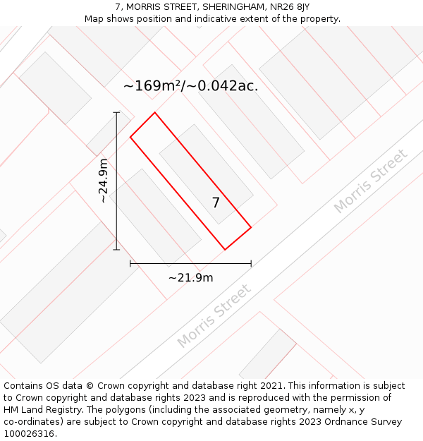 7, MORRIS STREET, SHERINGHAM, NR26 8JY: Plot and title map