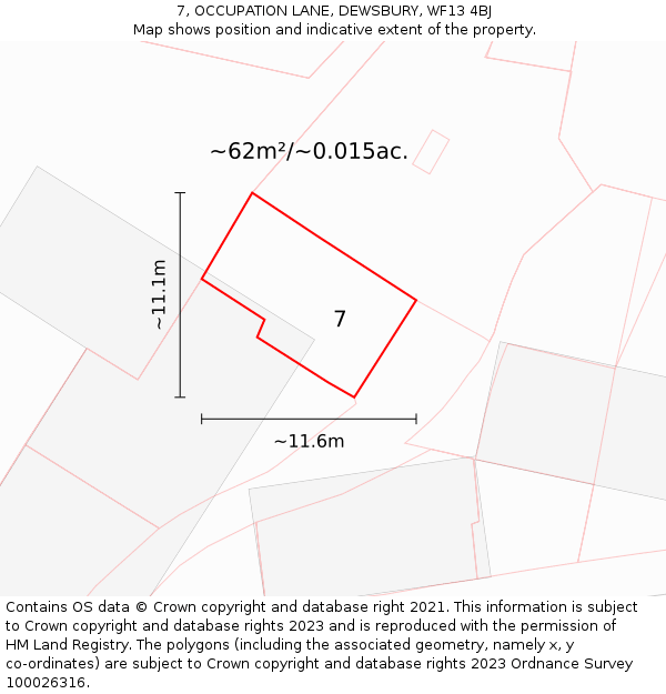 7, OCCUPATION LANE, DEWSBURY, WF13 4BJ: Plot and title map