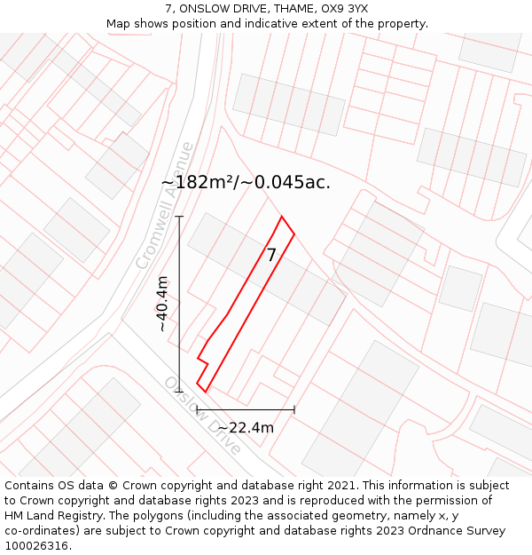 7, ONSLOW DRIVE, THAME, OX9 3YX: Plot and title map