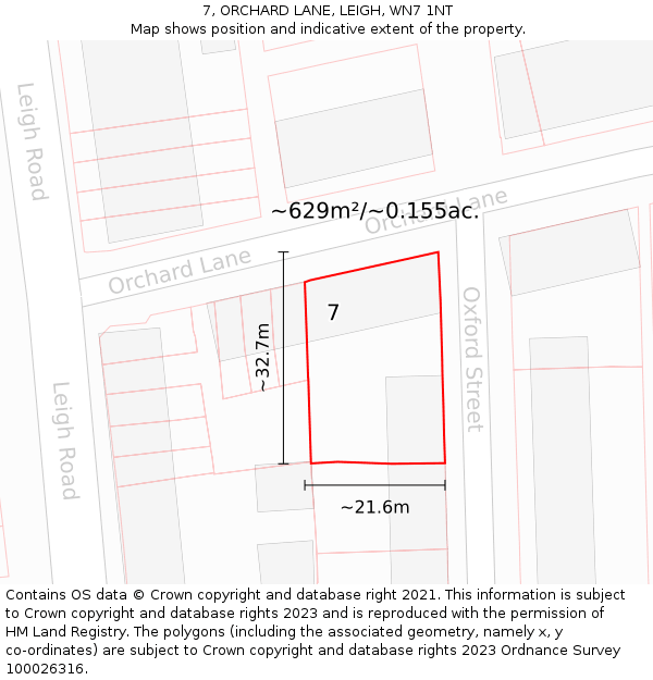 7, ORCHARD LANE, LEIGH, WN7 1NT: Plot and title map