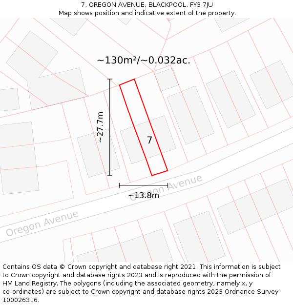 7, OREGON AVENUE, BLACKPOOL, FY3 7JU: Plot and title map