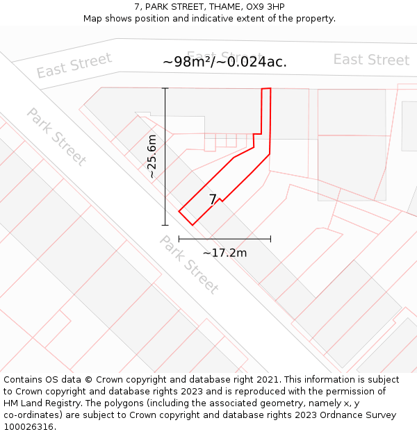7, PARK STREET, THAME, OX9 3HP: Plot and title map