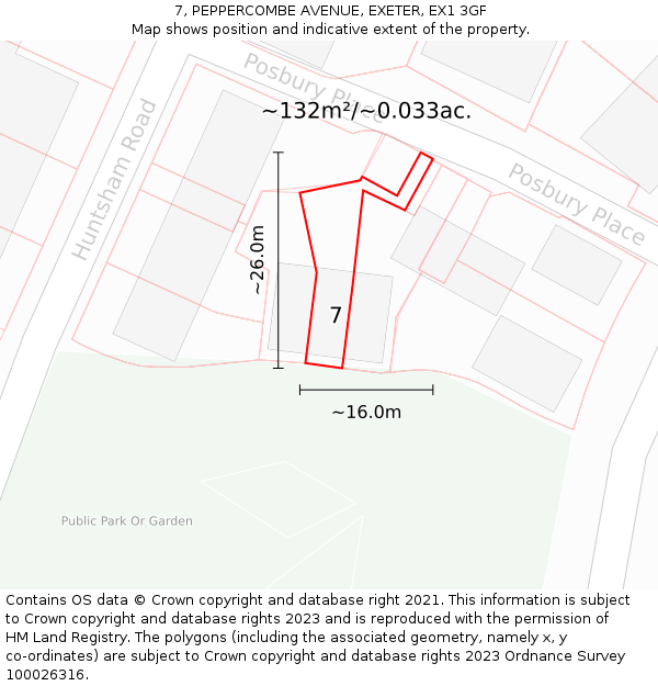 7, PEPPERCOMBE AVENUE, EXETER, EX1 3GF: Plot and title map