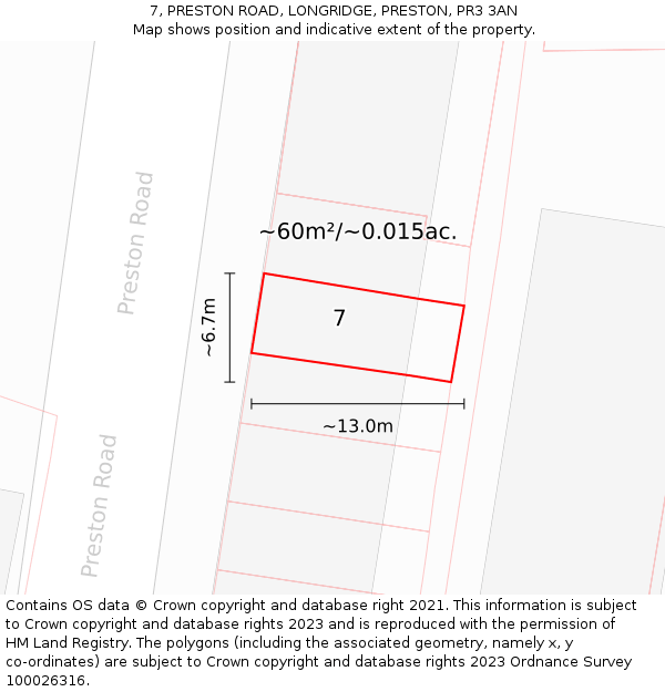7, PRESTON ROAD, LONGRIDGE, PRESTON, PR3 3AN: Plot and title map