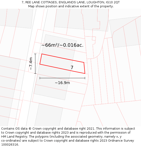7, REE LANE COTTAGES, ENGLANDS LANE, LOUGHTON, IG10 2QT: Plot and title map