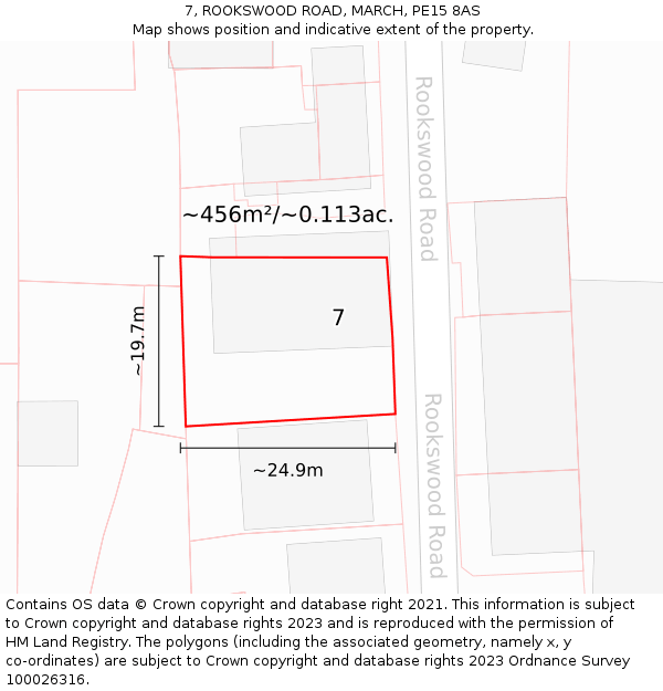 7, ROOKSWOOD ROAD, MARCH, PE15 8AS: Plot and title map