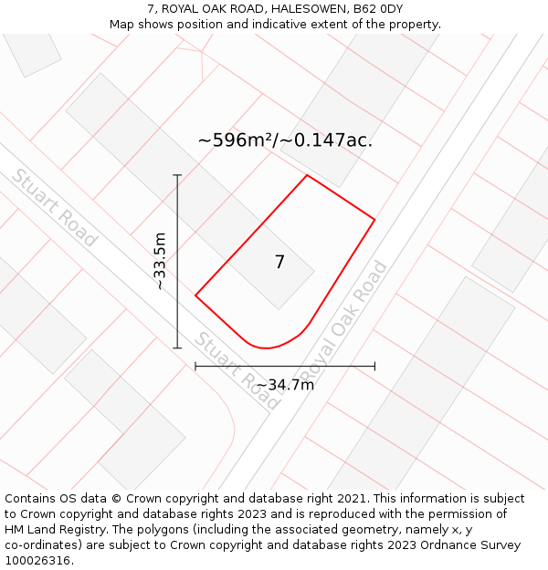 7, ROYAL OAK ROAD, HALESOWEN, B62 0DY: Plot and title map