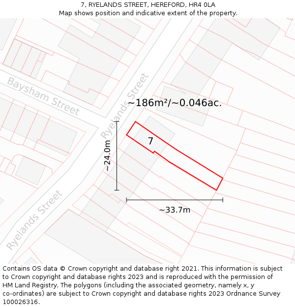 7, RYELANDS STREET, HEREFORD, HR4 0LA: Plot and title map
