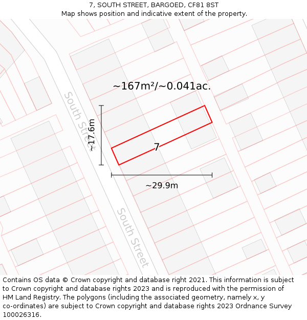 7, SOUTH STREET, BARGOED, CF81 8ST: Plot and title map