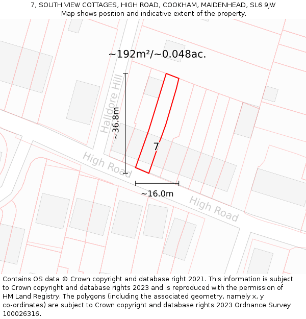 7, SOUTH VIEW COTTAGES, HIGH ROAD, COOKHAM, MAIDENHEAD, SL6 9JW: Plot and title map