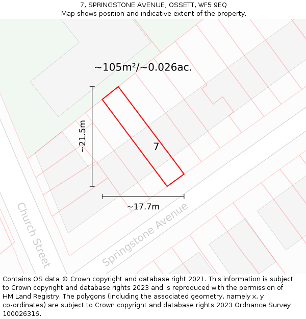 7, SPRINGSTONE AVENUE, OSSETT, WF5 9EQ: Plot and title map