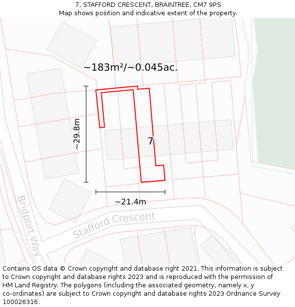 7, STAFFORD CRESCENT, BRAINTREE, CM7 9PS: Plot and title map