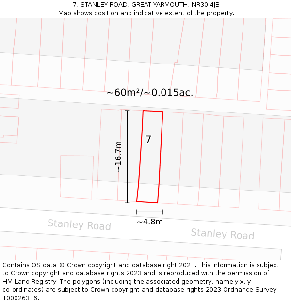 7, STANLEY ROAD, GREAT YARMOUTH, NR30 4JB: Plot and title map
