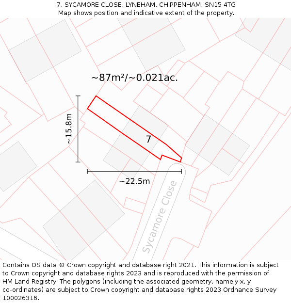 7, SYCAMORE CLOSE, LYNEHAM, CHIPPENHAM, SN15 4TG: Plot and title map
