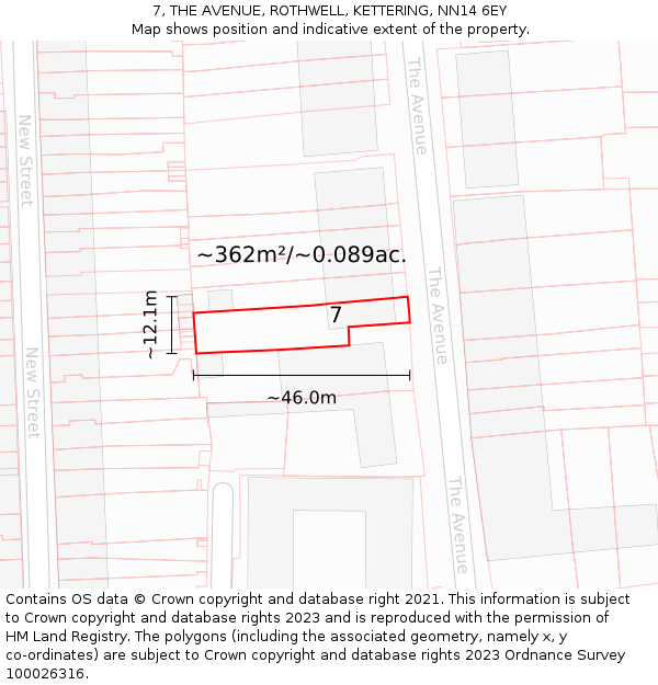 7, THE AVENUE, ROTHWELL, KETTERING, NN14 6EY: Plot and title map