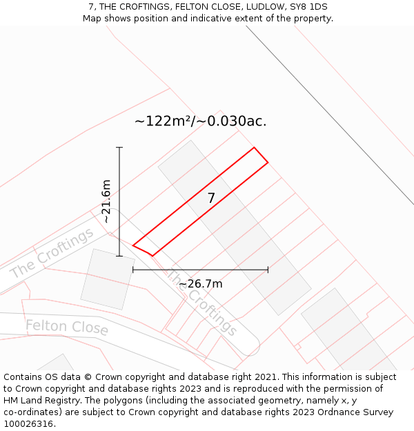 7, THE CROFTINGS, FELTON CLOSE, LUDLOW, SY8 1DS: Plot and title map