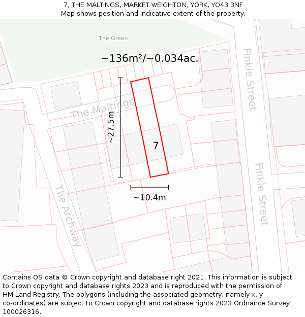 7, THE MALTINGS, MARKET WEIGHTON, YORK, YO43 3NF: Plot and title map