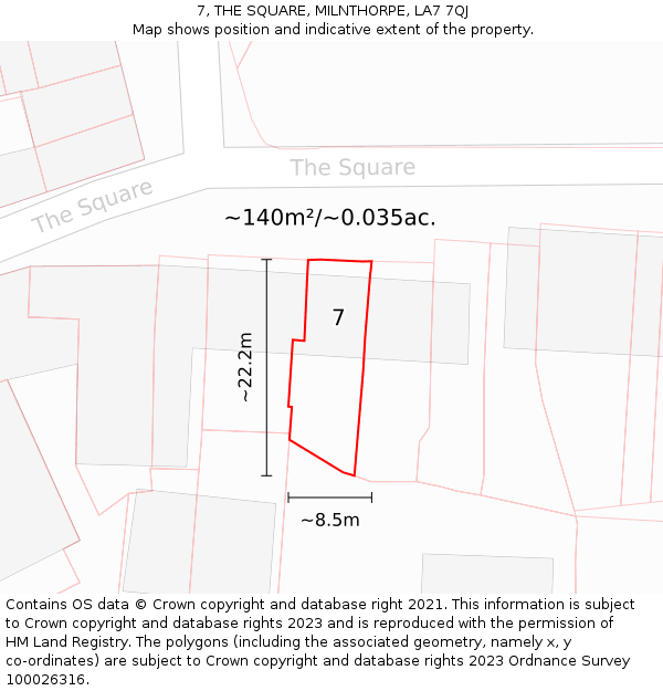 7, THE SQUARE, MILNTHORPE, LA7 7QJ: Plot and title map