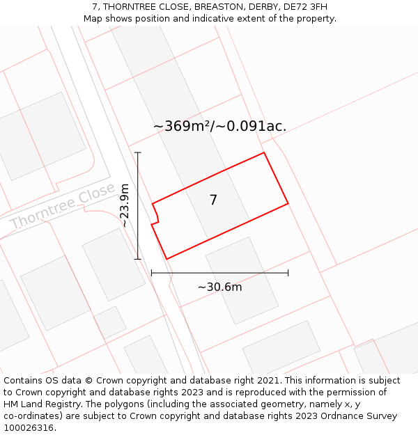 7, THORNTREE CLOSE, BREASTON, DERBY, DE72 3FH: Plot and title map