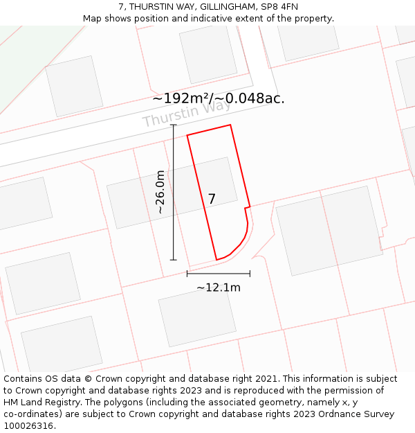 7, THURSTIN WAY, GILLINGHAM, SP8 4FN: Plot and title map