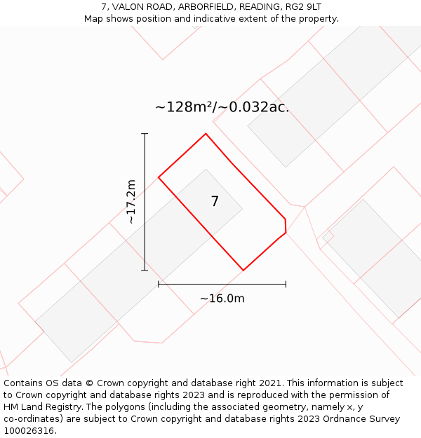 7, VALON ROAD, ARBORFIELD, READING, RG2 9LT: Plot and title map