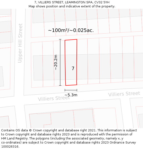 7, VILLIERS STREET, LEAMINGTON SPA, CV32 5YH: Plot and title map