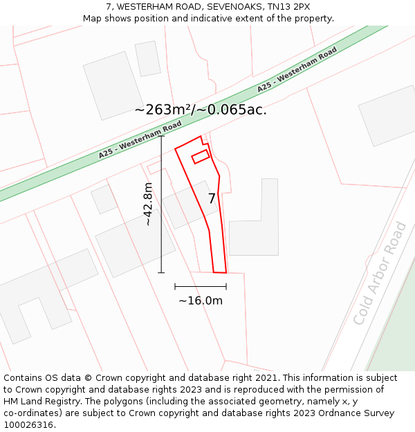 7, WESTERHAM ROAD, SEVENOAKS, TN13 2PX: Plot and title map